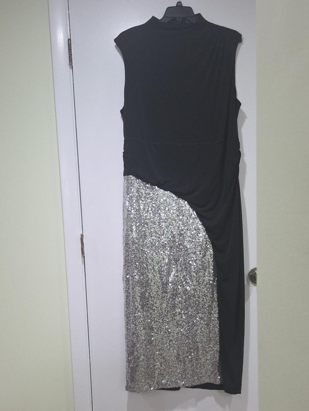 Black & Silver Funnel Neck Knit Dress With Sequin!